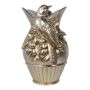 Deko Blumenvase ACADIA mit Vogel, Kunstharz, silber-gold, 18cm, Ø14,5cm