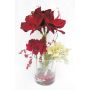 Kunstblumen Gesteck Amaryllis, Hortensie TASHI, Dekoglas, rot-creme, 40cm, Ø23cm