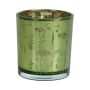 Teelicht Kerzen Glas THEOFILUS mit Feldblumen Motiv, grün-matt-gold-glänzend, 8cm, Ø7,5cm