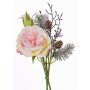 Rosenstrauß künstlich FANNI, Zapfen, beschneit, rosa, 30cm, Ø15cm