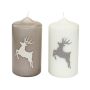 Advents Kerze DALDI mit Hirsch Motiv, 2 Stück, beige-weiß, 15cm, Ø8cm, 69h - Made in Germany
