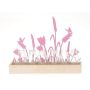 Holz Dekotablett HIFTU mit 6 Glasflaschen, Zink Blumen, rosa, 35x6x28,5cm