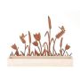 Holz Dekotablett HIFTU mit 6 Glasflaschen, Zink Blumen, rost, 35x6x28,5cm
