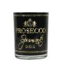 Teelicht Kerzen Glas LEONARDAS mit Prosecco Schriftzug, schwarz-matt-gold-glänzend, 12,5cm, Ø10cm