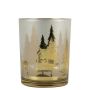 Teelicht Kerzen Glas NICOLETA mit Hirsch Tannen Motiv, weiß-matt-gold-glänzend, 12,5cm, Ø10cm