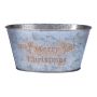 Ovale Zink Blumenschale PATRISA, Merry Christmas, grau-bronze, 19x13,5x10cm