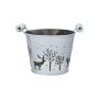 Zink Übertopf NORDLI mit Henkel, Hirsch Motiv, weiß-silber, 13cm, Ø16,5cm