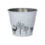 Zink Übertopf NORDLI, Hirsch Motiv, weiß-silber, 10cm, Ø10,2cm