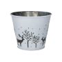 Zink Übertopf NORDLI, Hirsch Motiv, weiß-silber, 12cm, Ø13cm
