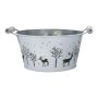 Runde Zink Pflanzschale NORDLI mit Henkel, Hirsch Motiv, weiß-silber, 11cm, Ø22,5cm