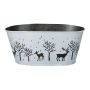 Ovale Zink Pflanzschale NORDLI, Hirsch Motiv, weiß-silber, 21x11,3x9,2cm