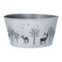 Runde Zink Pflanzschale NORDLI, Hirsch Motiv, weiß-silber, 9cm, Ø18cm