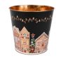 Zink Pflanztopf MAVETA mit Lebkuchenhaus Motiv, schwarz-kupfer, 16,5cm, Ø18cm