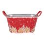 Zink Pflanztopf oval MAVETA mit Lebkuchenhaus Motiv, Henkel, rot-kupfer, 24x13,5x13,5cm