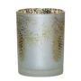 Teelichtglas Kerzen Halter ARCHIMEDES mit Tannenzapfen Motiv, weiß-matt-gold-glänzend, 12,5cm, Ø10cm