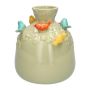 Ballonflasche BIRDIE aus Keramik, mit 3D Vögeln, grün-orange-gelb-blau, 16cm, Ø14cm