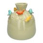 Ballonflasche BIRDIE aus Keramik, mit 3D Vögeln, grün-orange-gelb-blau, 19cm, Ø16,5cm