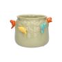 Übertopf BIRDIE aus Keramik, mit 3D Vögeln, grün-orange-gelb-blau, 11cm, Ø13,5cm