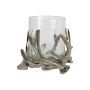 Kerzenglas XANTIPPE, Geweih-Metallfuß, silber-klar, 9cm, Ø14cm