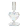 Glas Kerzenhalter ELIZZA in Herzform, mit Fuß, irisierend-transparent, 8,5x8,5x16,5cm