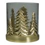 Kerzenhalter TEREZINHA aus Glas, Metall Tannen Verzierung, champagner-gold-klar, 10cm, Ø10cm