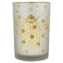 Teelichtglas BRITTANI mit Bienen Motiv, weiß-matt-gold-glänzend, 18cm, Ø12cm