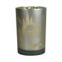 Teelichtglas EDELTRAUD mit Chalet Motiv, silber-matt-gold-glänzend, 18cm, Ø12cm