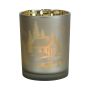 Teelichtglas EDELTRAUD mit Chalet Motiv, silber-matt-gold-glänzend, 12,5cm, Ø10cm