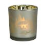 Teelichtglas EDELTRAUD mit Chalet Motiv, silber-matt-gold-glänzend, 8cm, Ø7,5cm
