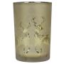 Teelichtglas GENEVIEVE mit Hirsch Motiv, gold-matt-silber-glänzend, 18cm, Ø12cm