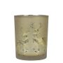 Teelichtglas GENEVIEVE mit Hirsch Motiv, gold-matt-silber-glänzend, 12,5cm, Ø10cm