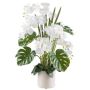 Kunstblumen Gesteck Orchidee Philodendron CASTOL, Bogenhanf Mikado, Dekotopf, weiß, 110cm