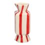 Eckige Stielblumenvase Bonbon AMIEL aus Keramik, mit Längsstreifen, rot-weiß, 10x10x25cm