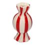 Bauchige Stielblumenvase Bonbon AMIEL aus Keramik, mit Längsstreifen, rot-weiß, 11,5cm, Ø6cm