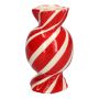 Bauchige Stielblumenvase Bonbon AMIEL aus Keramik, mit schrägen Linien, rot-weiß, 20cm, Ø11,5cm