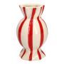 Bauchige Stielblumenvase Bonbon AMIEL aus Keramik, mit Längsstreifen, rot-weiß, 20cm, Ø11,5cm