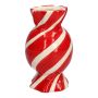 Bauchige Stielblumenvase Bonbon AMIEL aus Keramik, mit schrägen Linien, rot-weiß, 24,7cm, Ø14cm