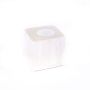 Eckiger Teelichthalter MIMIRET aus Selenit, weiß-transparent, 8x8x8cm