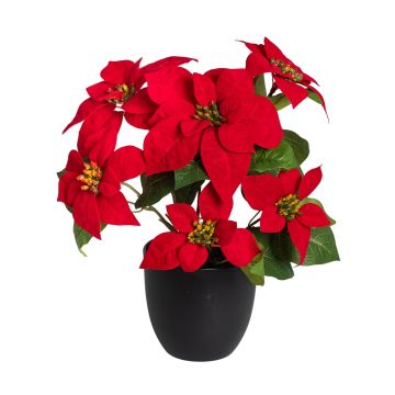 Künstliche Poinsettia x 7 im Topf 40cm Blütenkopf Ø 14/19cm, rot
