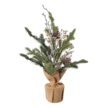 Künstliches Gesteck Tanne Hagebutte MUSMO im Jutesack, Zapfen, grün-gold, 45cm Künstliches Gesteck Tanne Hagebutte MUSMO im Jutesack, Zapfen, grün-gold, 45cm
