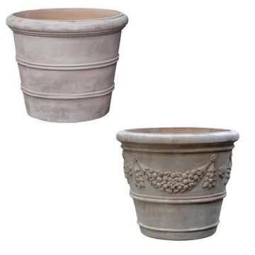 Terrakotta Blumentopf LORNIS-CELLARA, 24 Stück, Rillen, Motiv, handmade, patiniert, outdoor, braun, Ø37-47cm