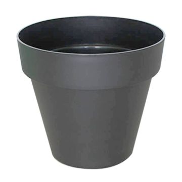 Runder Blumentopf VINAYA aus Kunststoff, mit Löchern, anthrazit, 27cm, Ø30cm Runder Blumentopf VINAYA aus Kunststoff, mit Löchern, anthrazit, 27cm, Ø30cm