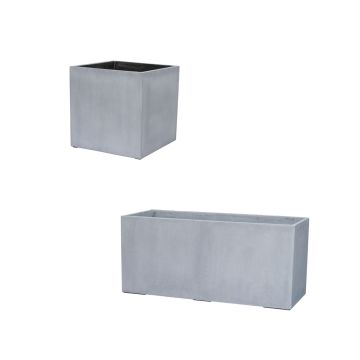 Mix Palette Polystone Pflanztöpfe ALULY-KERVANA, 16 Stück, outdoor, grau, Würfel 30x30cm / Kasten 100x45cm