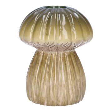 Keramikvase REFELINDE, Pilz Form, Rillen, grün-beige, 12cm, Ø9,5cm