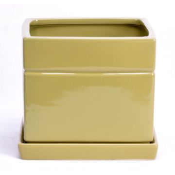 Eckiger Pflanztopf ALVOS aus Keramik, khaki, 13x13x11cm Eckiger Pflanztopf ALVOS aus Keramik, khaki, 13x13x11cm
