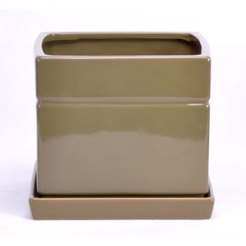 Eckiger Pflanztopf ALVOS aus Keramik, olivgrün, 13x13x11cm Eckiger Pflanztopf ALVOS aus Keramik, olivgrün, 13x13x11cm
