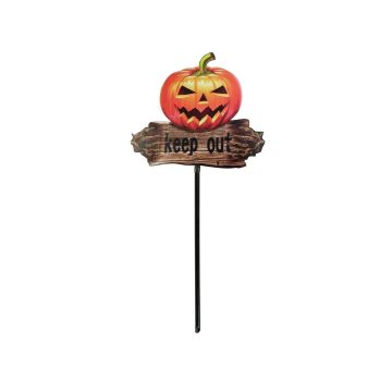 Halloween Dekoration Kürbis Bodenstecker ANDUIN, KEEP OUT, orange-braun, 47x2,5x91cm