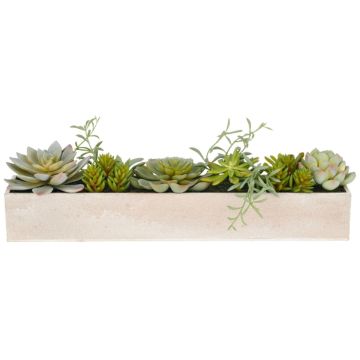 Kunst Sukkulenten Gesteck MINTENA im Kunststoff Pflanzkasten, grün, 40x8x10cm