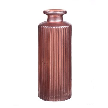 Glas Flasche Vase EMANUELA, Rillenmuster, rosa-metallic, 13,2cm, Ø5,2cm Glas Flasche Vase EMANUELA, Rillenmuster, rosa-metallic, 13,2cm, Ø5,2cm
