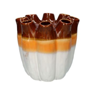 Keramikvase WIKTORIA mit 8 Öffnungen, braun-orange-weiß, 19cm, Ø19cm